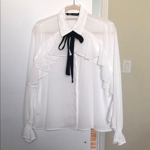Zara Ruffle White Blouse
